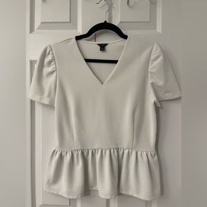 Ann Taylor Petite Ottoman Puff Sleeve Peplum Top | Size SP